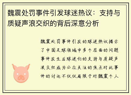 魏震处罚事件引发球迷热议：支持与质疑声浪交织的背后深意分析